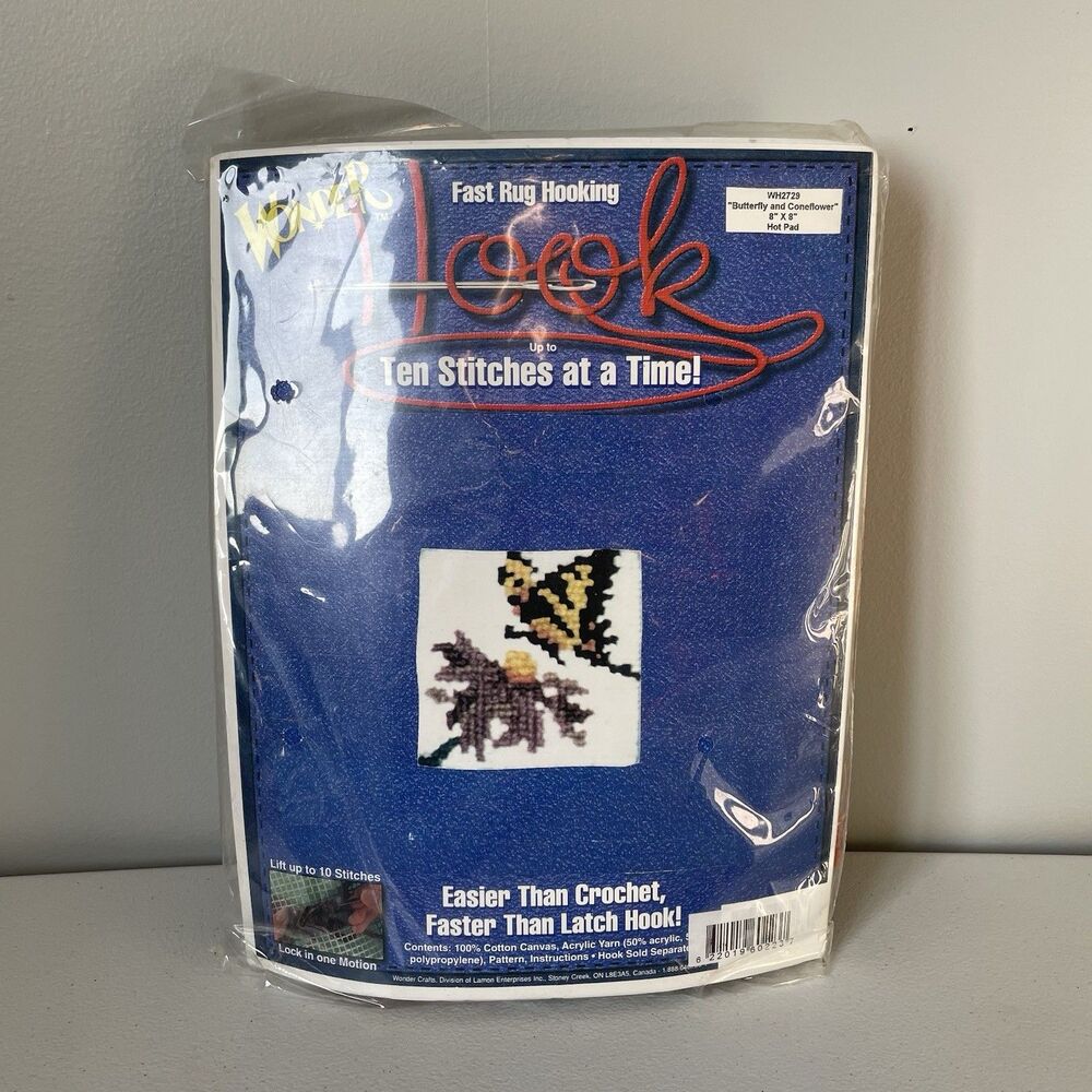 Wonder Hook Fast Rug Hooking Vintage Butterfly Latch Hook Craft Kit Fiber Art